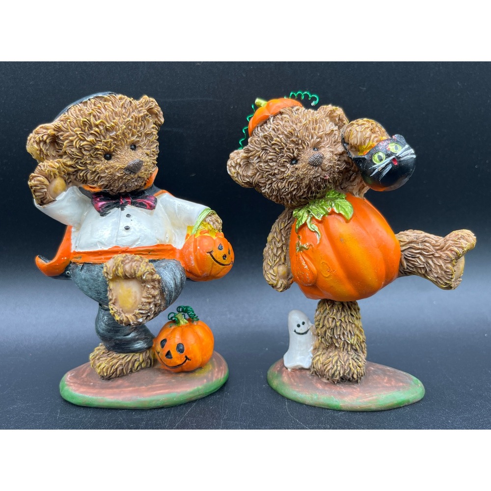 Ganz Halloween Teddy Bear Bobblehead Set Vampire Pumpkin Costume EH2152 4" Decor